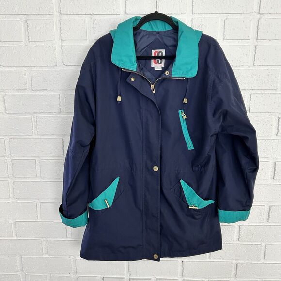 Vintage CS Essentials Chore Jacket Womens Medium Dark Blue Teal Gold Accents - Picture 1 of 13